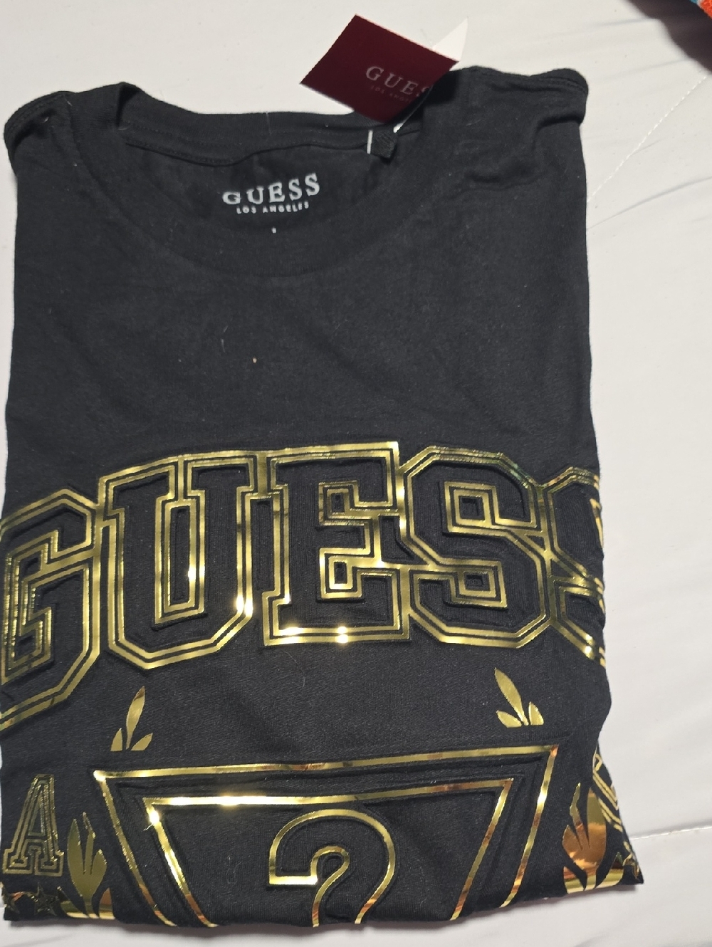 Guess Black T-Shirt with Metallic Gold Logo